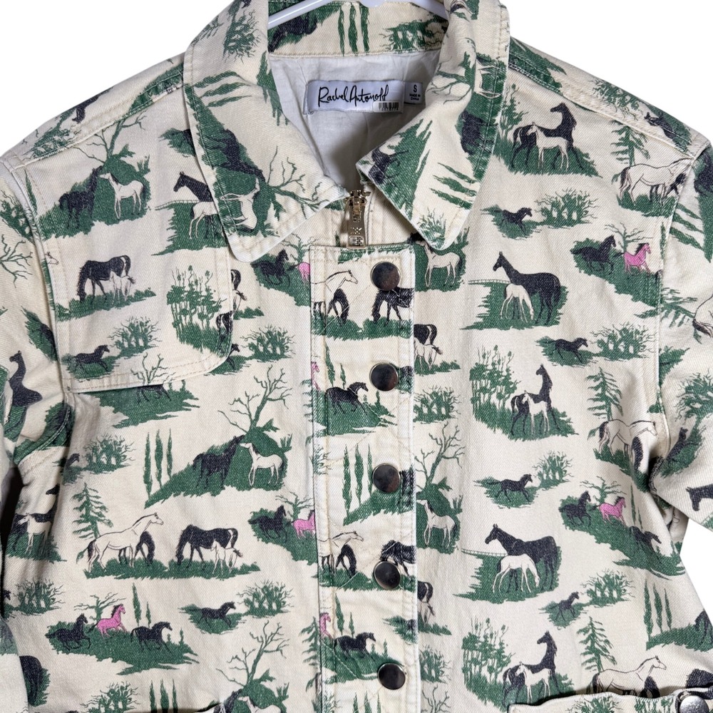 Rachel Antonoff Lizzie Denim Jean Jacket Horse Print Equestrian Size Small EUC - Picture 11 of 16